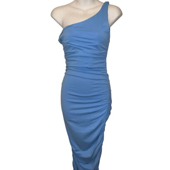 NWT Susana Monaco - One Arm Gathered Dress in Cobalt small ($218) - Picture 3 of 11